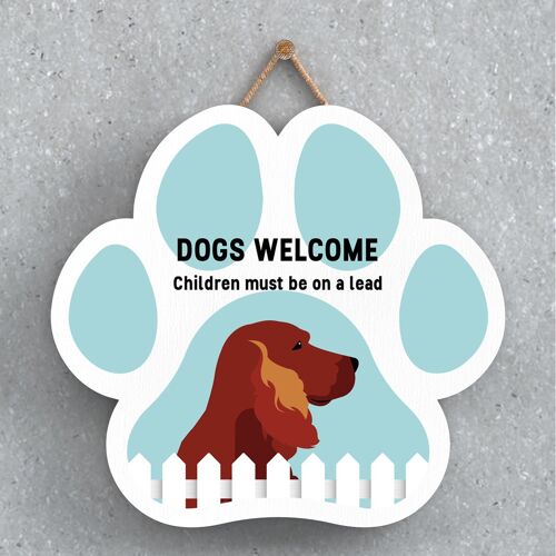P5629 - Red Setter Dogs Welcome Children On Leads Katie Pearson Artworks Pawprint Hanging Plaque
