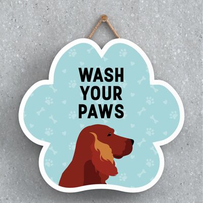 P5630 - Red Setter Dog Wash Your Paws Katie Pearson Artworks Pawprint Hanging Plaque