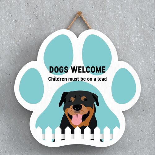 P5631 - Rottweiler Dogs Welcome Children On Leads Katie Pearson Artworks Pawprint Hanging Plaque