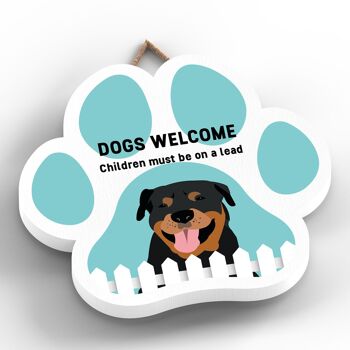 P5631 - Rottweiler Dogs Welcome Children On Leads Katie Pearson Artworks Plaque à suspendre avec empreinte de patte 2