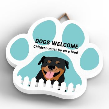 P5631 - Rottweiler Dogs Welcome Children On Leads Katie Pearson Artworks Plaque à suspendre avec empreinte de patte 4