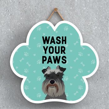 P5634 - Schnauzer Dog Wash Your Paws Katie Pearson Artworks Pawprint Plaque à suspendre