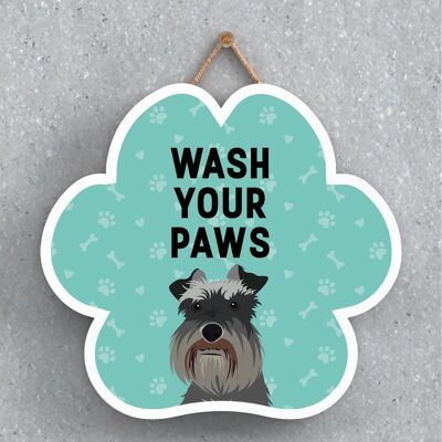 P5634 - Schnauzer Dog Wash Your Paws Katie Pearson Artworks Pawprint Hanging Plaque