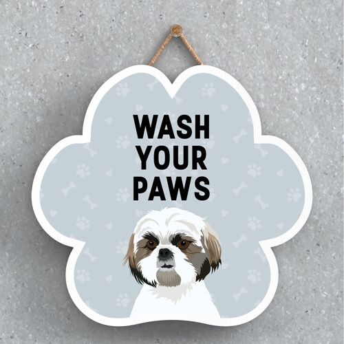 P5636 - Shih Tzu Dog Wash Your Paws Katie Pearson Artworks Pawprint Hanging Plaque