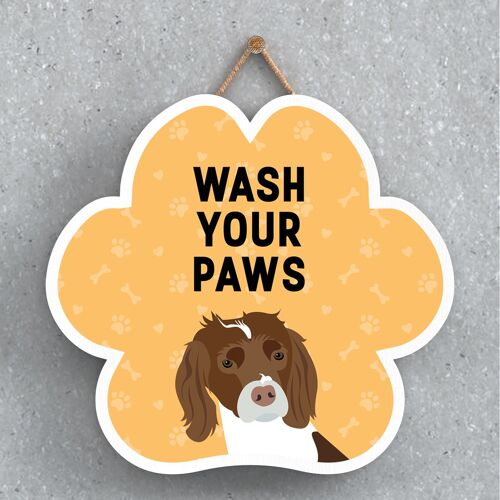 P5638 - Spaniel Dog Wash Your Paws Katie Pearson Artworks Pawprint Hanging Plaque