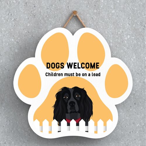 P5639 - Spaniel Dogs Welcome Children On Leads Katie Pearson Artworks Pawprint Hanging Plaque