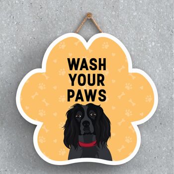 P5640 - Spaniel Dog Wash Your Paws Katie Pearson Artworks Pawprint Plaque à suspendre 1