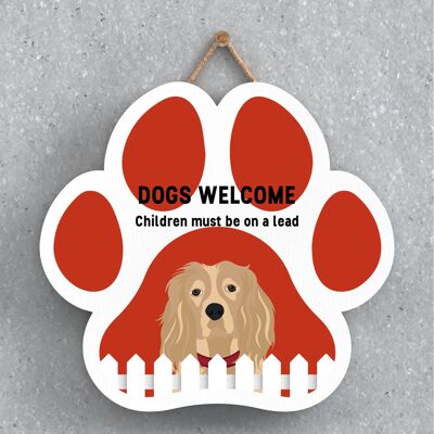 P5641 - Spaniel Dogs Welcome Children On Leads Katie Pearson Artworks Pawprint Hanging Plaque