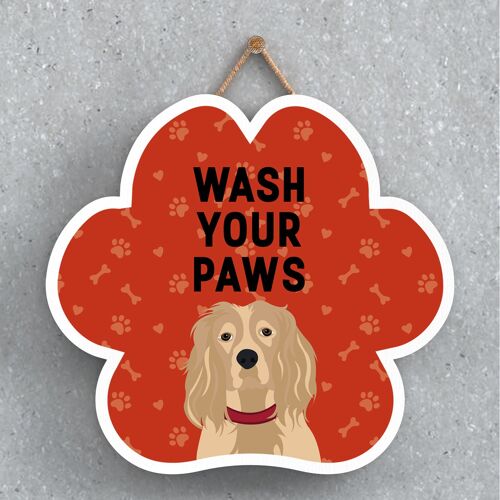 P5642 - Spaniel Dog Wash Your Paws Katie Pearson Artworks Pawprint Hanging Plaque