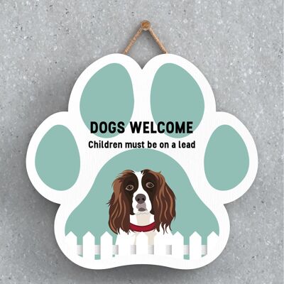 P5643 - Spaniel Dogs Welcome Children On Leads Katie Pearson Artworks Pawprint Hanging Plaque