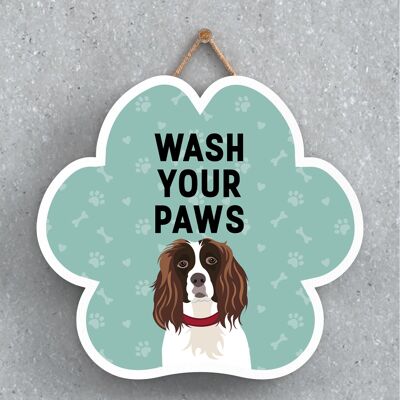P5644 - Spaniel Dog Wash Your Paws Katie Pearson Artworks Pawprint Hanging Plaque