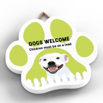 P5645 - Staffie Dogs Welcome Children On Leads Katie Pearson Artworks Plaque à suspendre avec empreinte de patte 2