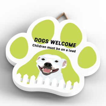 P5645 - Staffie Dogs Welcome Children On Leads Katie Pearson Artworks Plaque à suspendre avec empreinte de patte 4