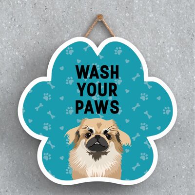 P5648 – Tibetan Spaniel Dog Wash Your Paws Katie Pearson Artworks Pawprint Hanging Plaque