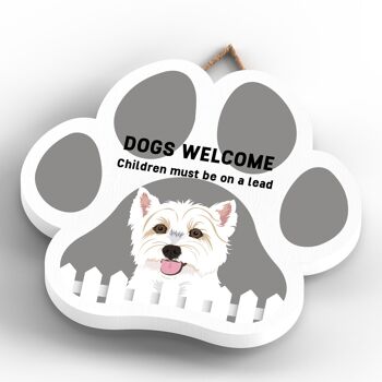 P5649 - Westie Dogs Welcome Children On Leads Katie Pearson Artworks Plaque à suspendre avec empreinte de patte 4