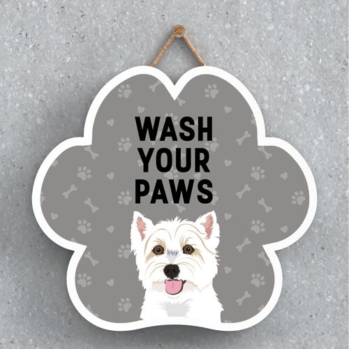 P5650 - Westie Dog Wash Your Paws Katie Pearson Artworks Pawprint Hanging Plaque