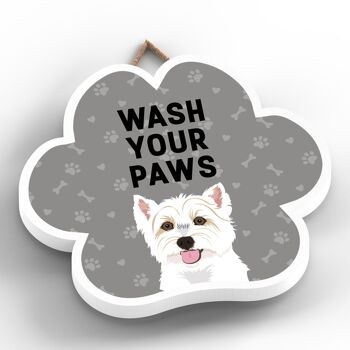 P5650 - Westie Dog Wash Your Paws Katie Pearson Artworks Plaque à suspendre avec empreinte de patte 2