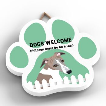 P5651 - Whippet Dogs Welcome Children On Leads Katie Pearson Artworks Plaque à suspendre avec empreinte de patte 2