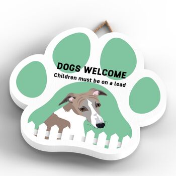 P5651 - Whippet Dogs Welcome Children On Leads Katie Pearson Artworks Plaque à suspendre avec empreinte de patte 4