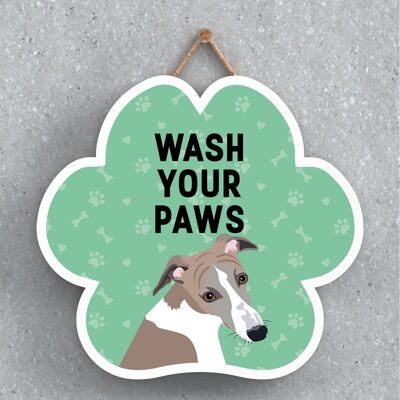 P5652 - Whippet Dog Wash Your Paws Katie Pearson Artworks Pawprint Hanging Plaque