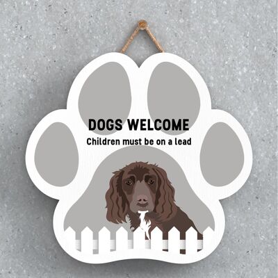P5653 - Working Cocker Dogs Welcome Children On Leads Katie Pearson Artworks Pawprint Hanging Plaque