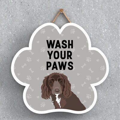 P5654 - Working Cocker Dog Wash Your Paws Katie Pearson Artworks Pawprint Hanging Plaque