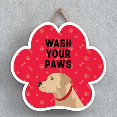 P5656 - Yellow Labrador Dog Wash Your Paws Katie Pearson Artworks Pawprint Hanging Plaque