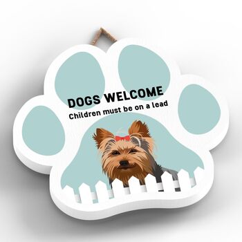 P5657 - Yorkshire Terrier Dogs Welcome Children On Leads Katie Pearson Artworks Plaque à suspendre avec empreinte de patte 2