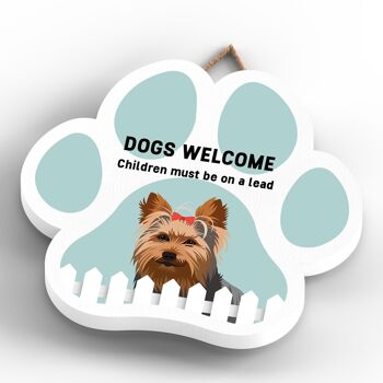 P5657 - Yorkshire Terrier Dogs Welcome Children On Leads Katie Pearson Artworks Plaque à suspendre avec empreinte de patte 4