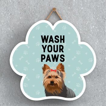 P5658 - Yorkshire Terrier Dog Wash Your Paws Katie Pearson Artworks Pawprint Plaque à suspendre 1
