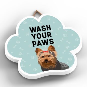 P5658 - Yorkshire Terrier Dog Wash Your Paws Katie Pearson Artworks Pawprint Plaque à suspendre 2