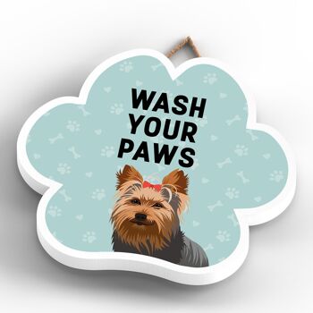 P5658 - Yorkshire Terrier Dog Wash Your Paws Katie Pearson Artworks Pawprint Plaque à suspendre 4