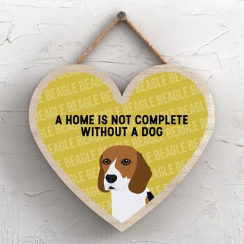 P5661 - Beagle Home n'est pas complet sans Katie Pearson Artworks Heart Hanging Plaque 1
