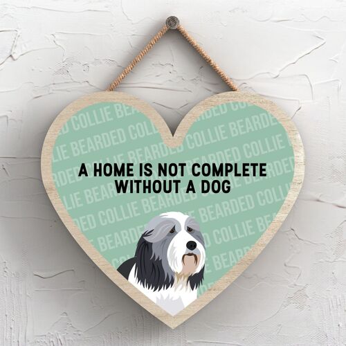 P5663 - Bearded Collie Home Isn't Complete Without Katie Pearson Artworks Heart Hanging Plaque
