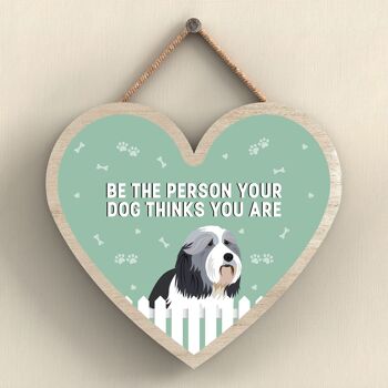 P5664 - Bearded Collie Soyez la personne que votre chien pense que vous êtes sans Katie Pearson Artworks Heart Hanging Plaque 1