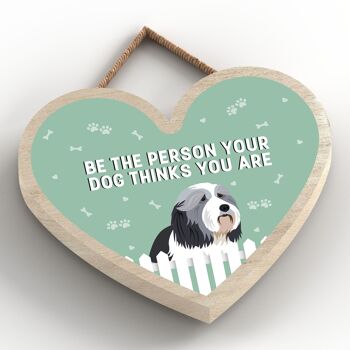 P5664 - Bearded Collie Soyez la personne que votre chien pense que vous êtes sans Katie Pearson Artworks Heart Hanging Plaque 2