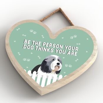 P5664 - Bearded Collie Soyez la personne que votre chien pense que vous êtes sans Katie Pearson Artworks Heart Hanging Plaque 4