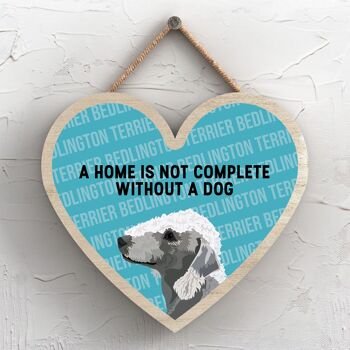 P5665 - Bedlington Terrier Home n'est pas complet sans Katie Pearson Artworks Heart Hanging Plaque 1
