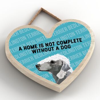 P5665 - Bedlington Terrier Home n'est pas complet sans Katie Pearson Artworks Heart Hanging Plaque 2