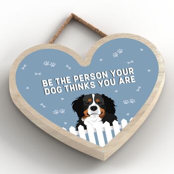 P5670 - Bouvier bernois Soyez la personne que votre chien pense que vous êtes sans Katie Pearson Artworks Plaque à suspendre en forme de cœur 2