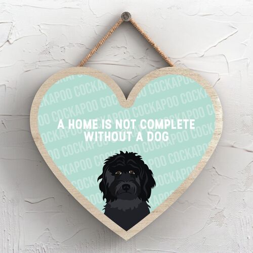 P5671 - Black Cockapoo Home Isn't Complete Without Katie Pearson Artworks Heart Hanging Plaque