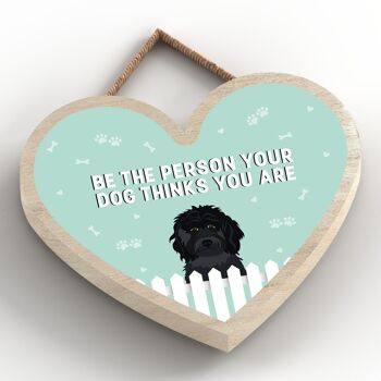 P5672 - Black Cockapoo Soyez la personne que votre chien pense que vous êtes sans Katie Pearson Artworks Heart Hanging Plaque 2