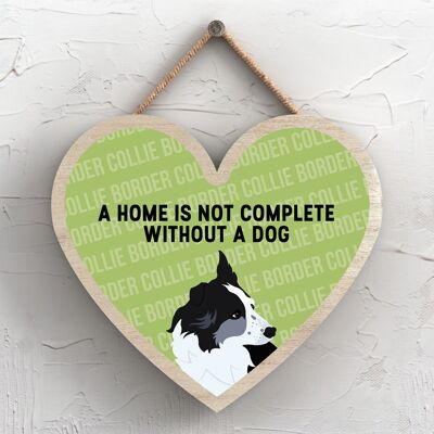 P5675 - Border Collie Home non è completa senza Katie Pearson Artworks Heart Hanging Plaque