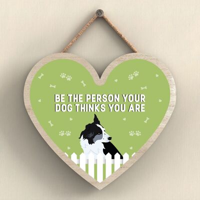 P5676 - Border Collie Sé la persona que tu perro cree que eres sin Katie Pearson Artworks Placa colgante con forma de corazón