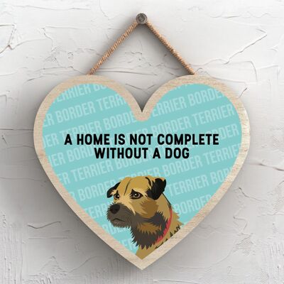 P5677 - El hogar de Border Terrier no está completo sin la placa colgante de corazón de Katie Pearson Artworks