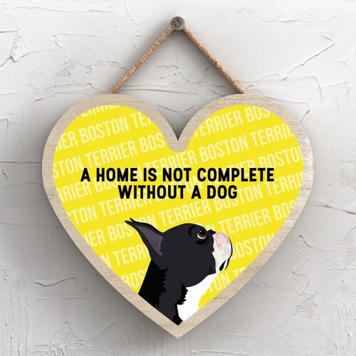 P5679 - Boston Terrier Home Isn't Complete Without Katie Pearson Artworks Heart Hanging Plaque