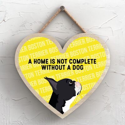 P5679 - El hogar de Boston Terrier no está completo sin la placa colgante de corazón de Katie Pearson Artworks