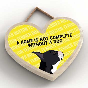 P5679 - Boston Terrier Home n'est pas complet sans Katie Pearson Artworks Heart Hanging Plaque 2
