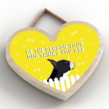 P5680 - Boston Terrier Soyez la personne que votre chien pense que vous êtes sans Katie Pearson Artworks Heart Hanging Plaque 2