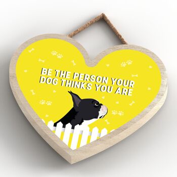 P5680 - Boston Terrier Soyez la personne que votre chien pense que vous êtes sans Katie Pearson Artworks Heart Hanging Plaque 4
